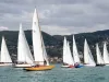 Flotta di yacht classici a vela in regata davanti a Porto Mirabello