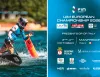 Pilota di motosurf in azione vicino a una boa accanto alla locandina del campionato europeo 2026