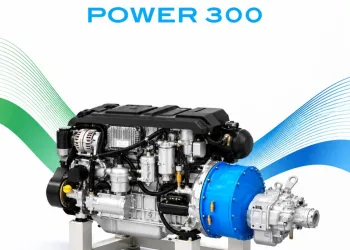 Unità motrice ibrida Power 300 con motore e gruppo trasmissione montati su basamento
