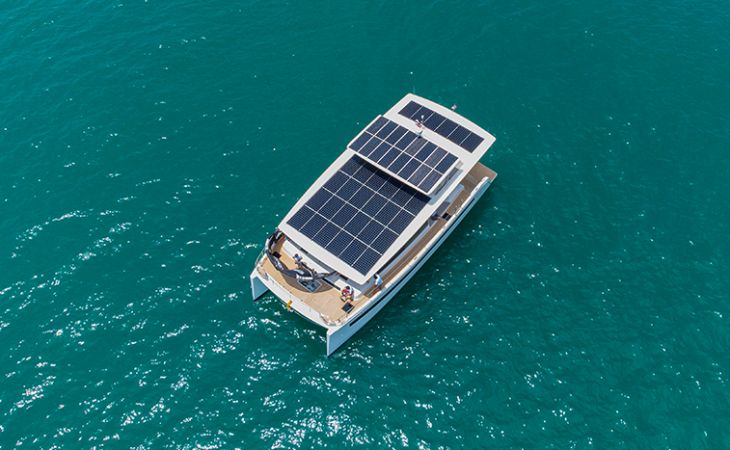 First Silent 60 oceangoing solar electric catamaran with kite wing launched