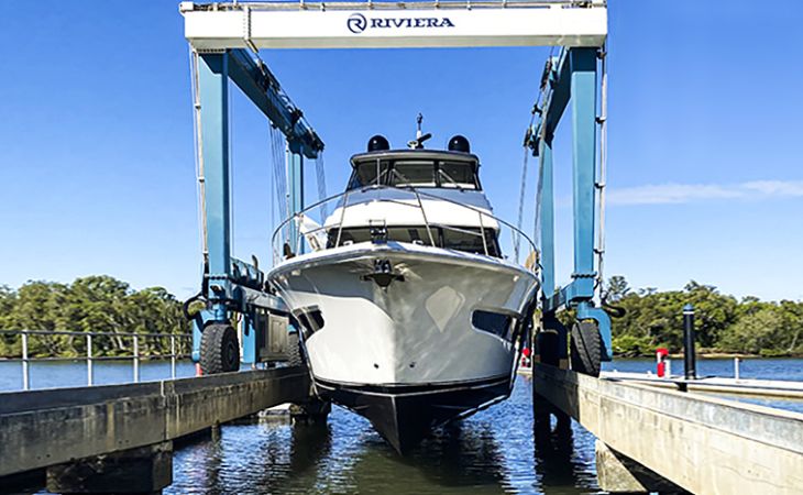Riviera 64 Sports Motor Yacht kisses the water as her world premiere approaches